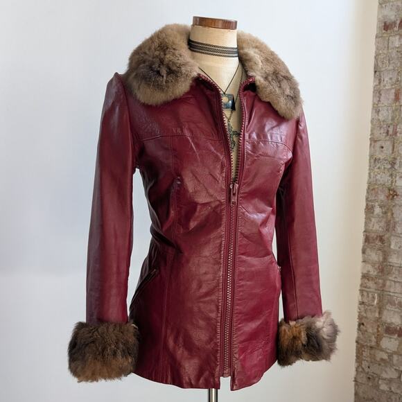 Vintage Leather Penny Lane Jacket Faux Fur Furry 70s Afghan Tapestry Trench Coat - Picture 13 of 16